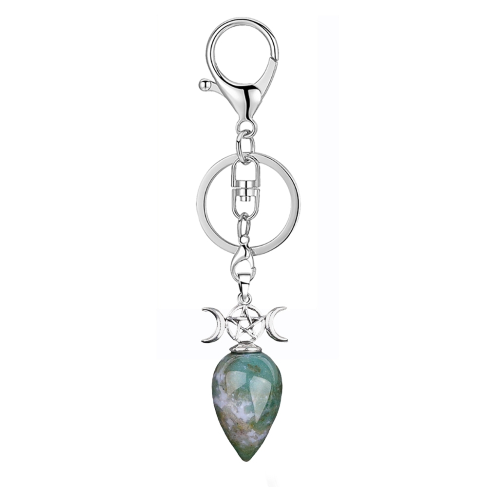Waterdrop Antique Silver Stone Pendant Keychain