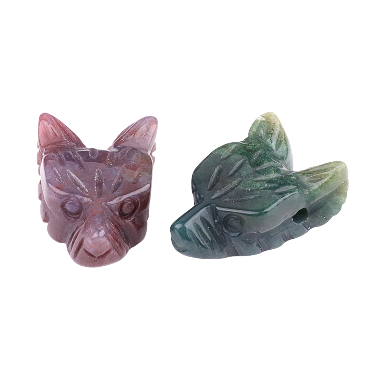 Handmade Craved 1.0Inch Gemstone Wolf Head  for Making Jewelry  Drilled 2.0MM Side Hole Animal Ornamentfor Home & Office Decoration