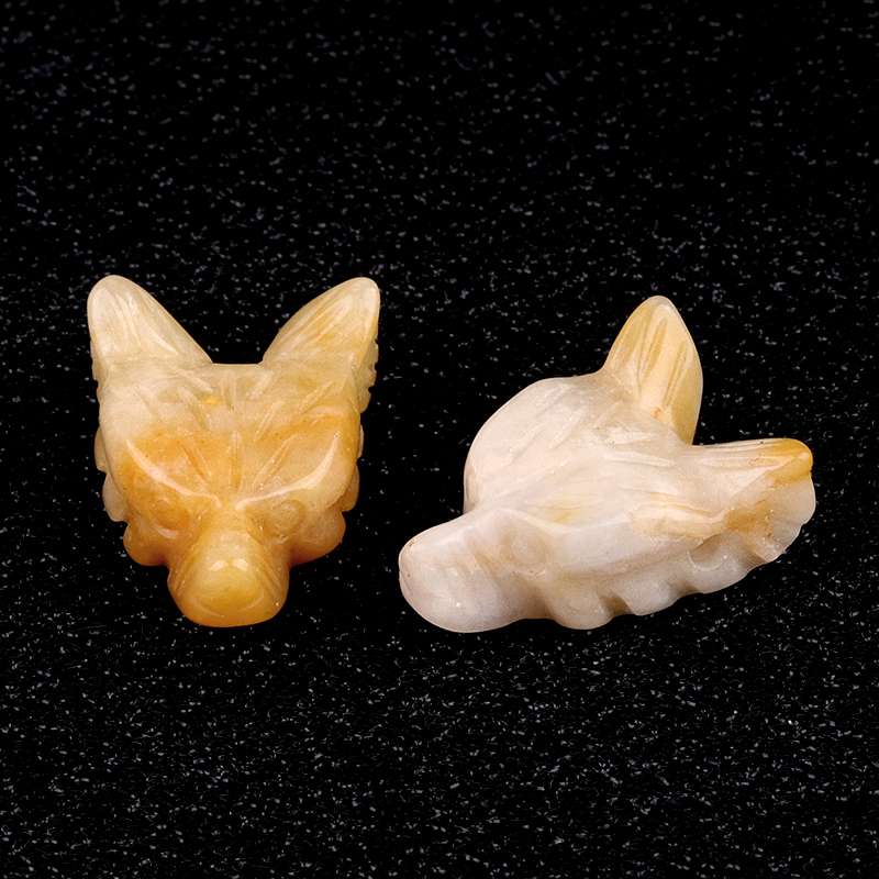Handmade Craved 1.0Inch Gemstone Wolf Head  for Making Jewelry  Drilled 2.0MM Side Hole Animal Ornamentfor Home & Office Decoration