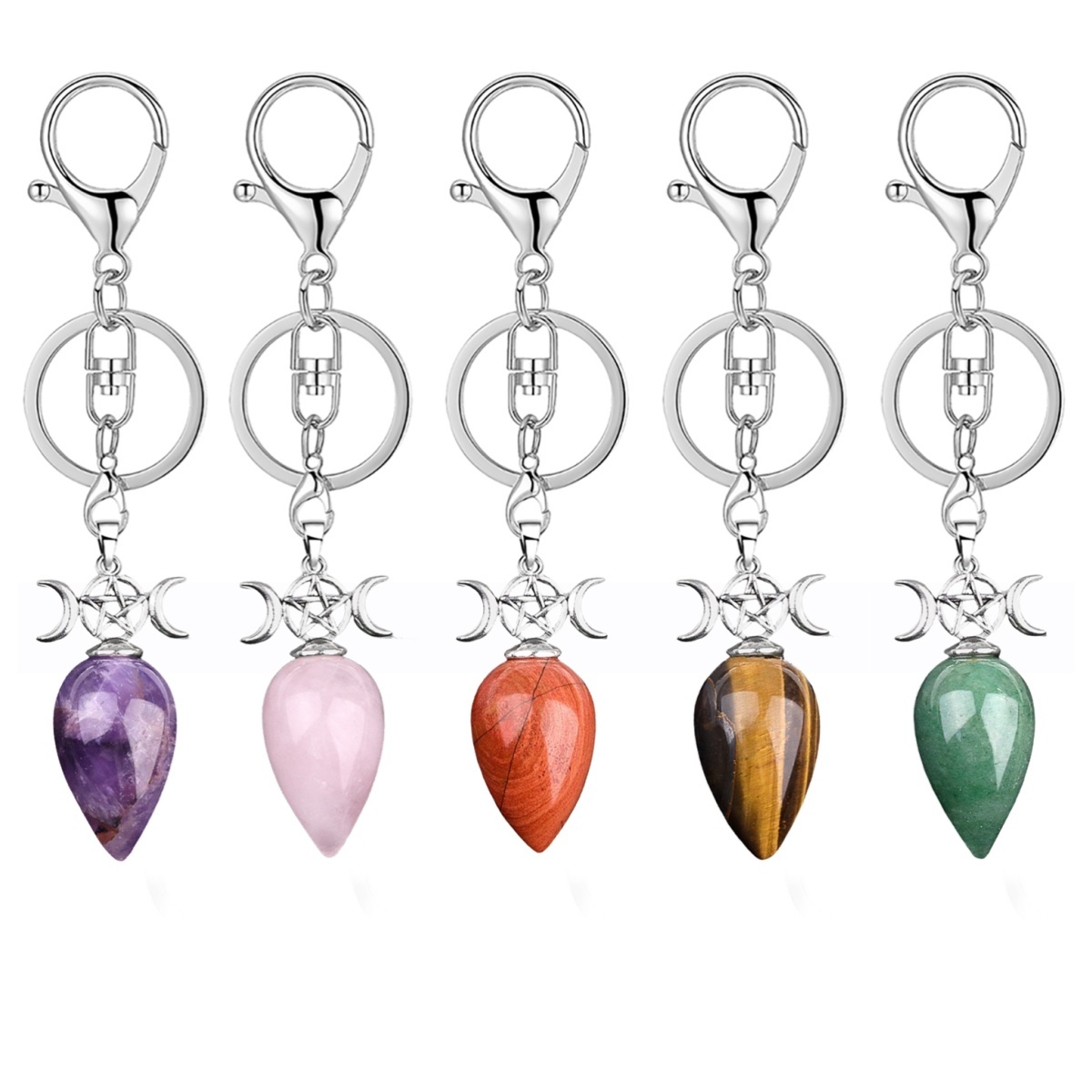 Waterdrop Antique Silver Stone Pendant Keychain