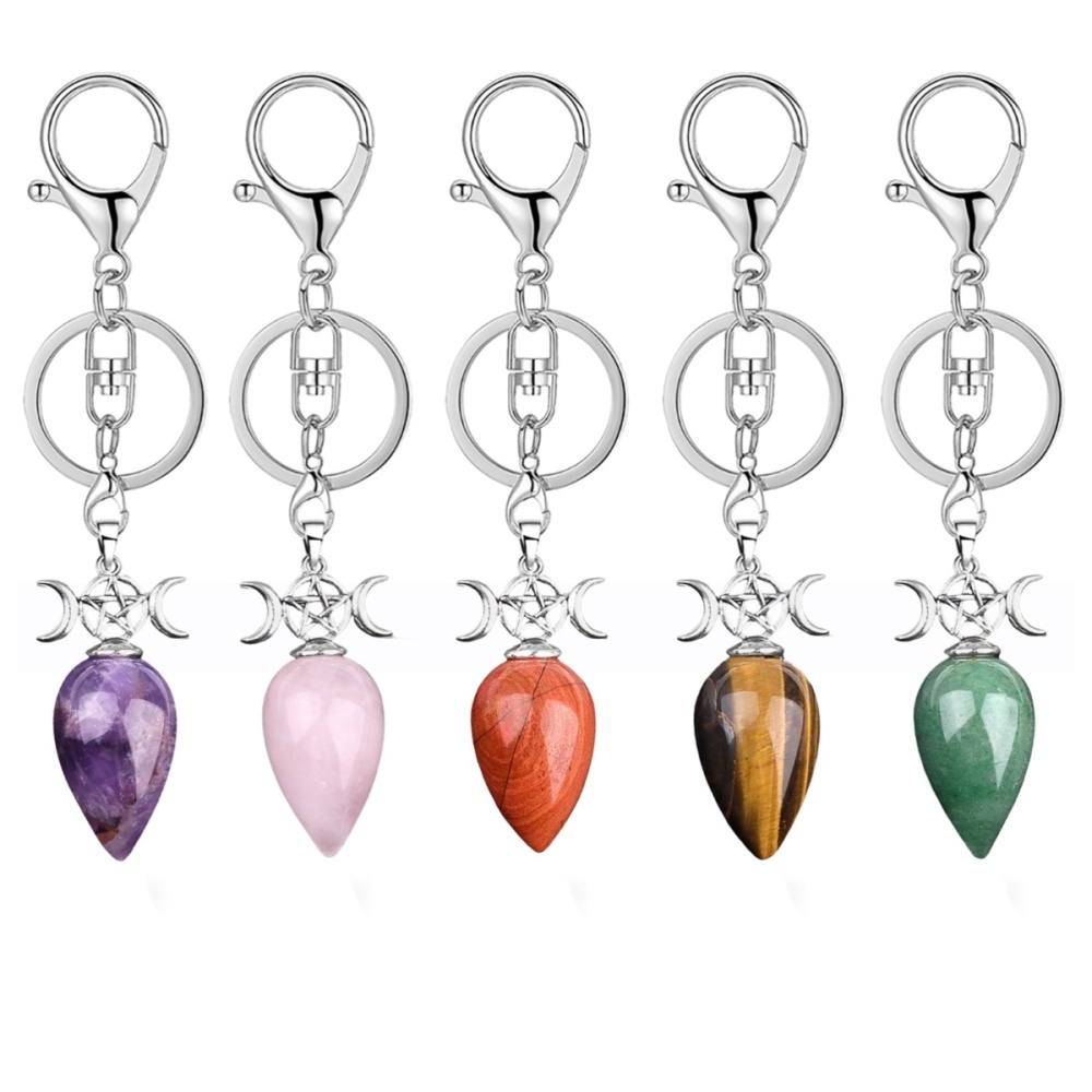 Waterdrop Antique Silver Stone Pendant Keychain