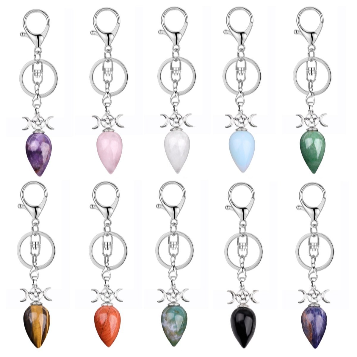 Waterdrop Antique Silver Stone Pendant Keychain