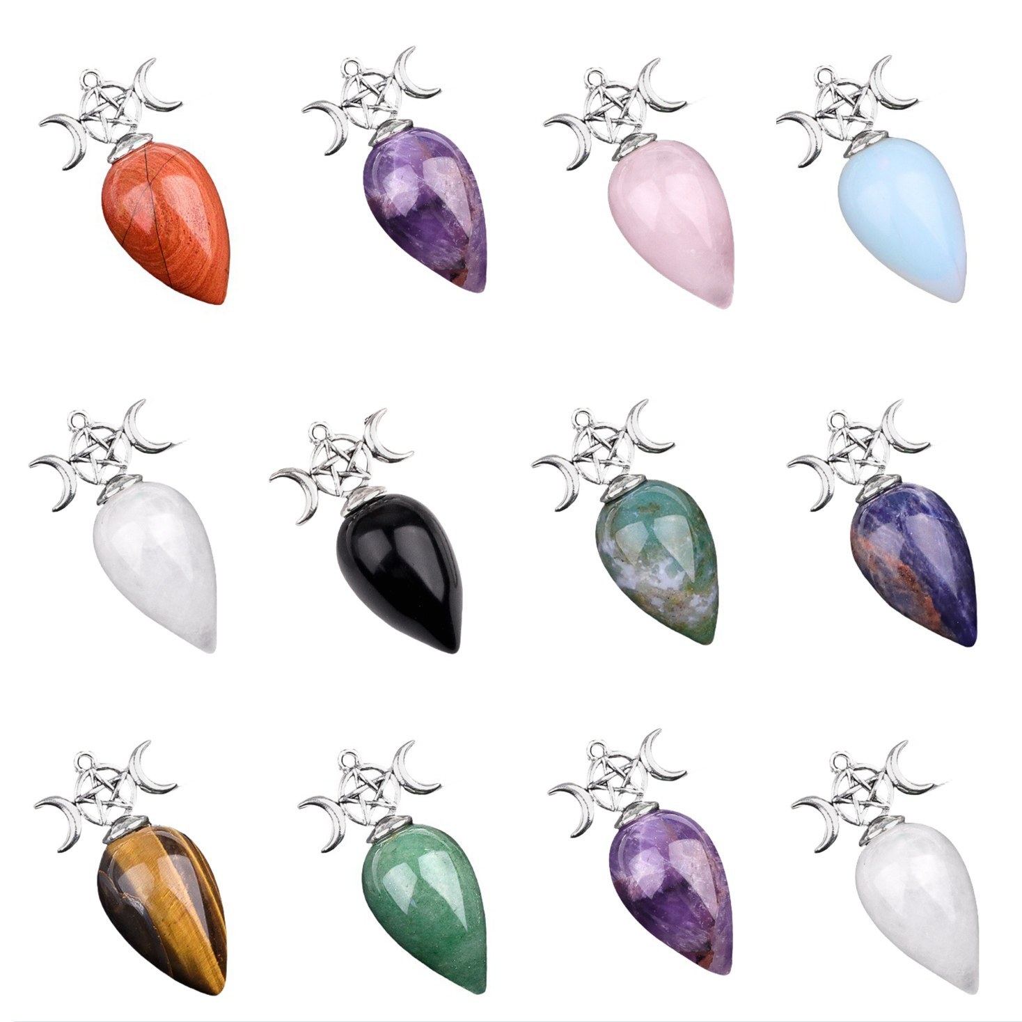 Waterdrop Antique Silver Stone Pendulum & Pendant for Making Jewelry