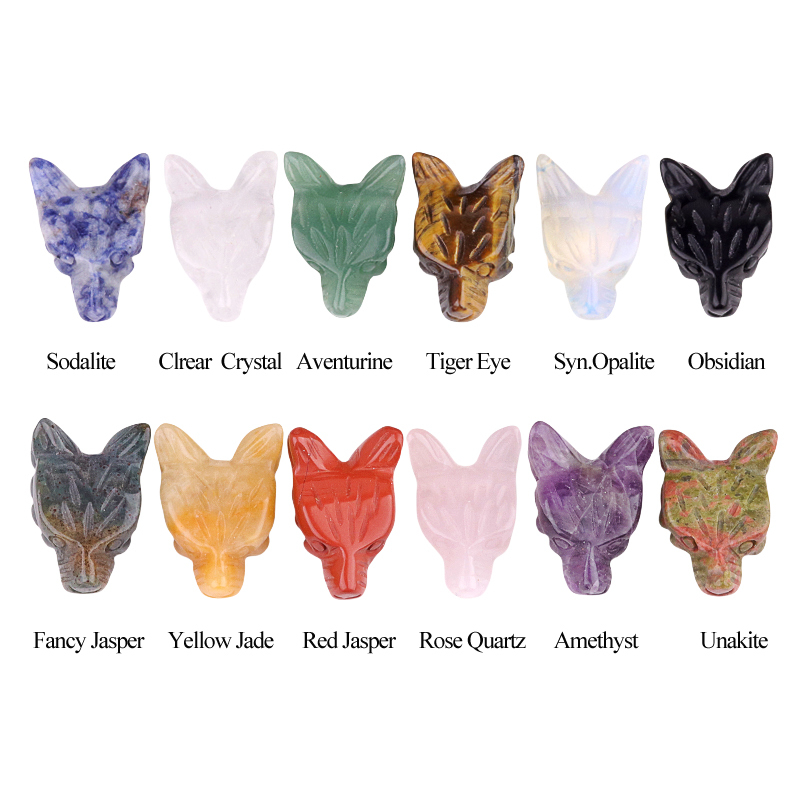 Handmade Craved 1.0Inch Gemstone Wolf Head  for Making Jewelry  Drilled 2.0MM Side Hole Animal Ornamentfor Home & Office Decoration