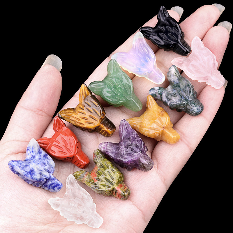 Handmade Craved 1.0Inch Gemstone Wolf Head  for Making Jewelry  Drilled 2.0MM Side Hole Animal Ornamentfor Home & Office Decoration
