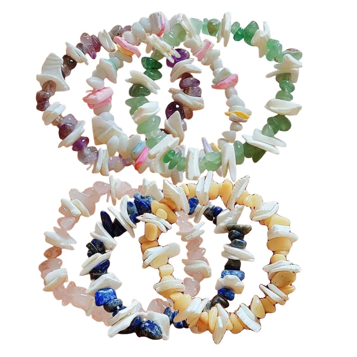 Chip Stone Shell Stretch Gemstone Bracelets