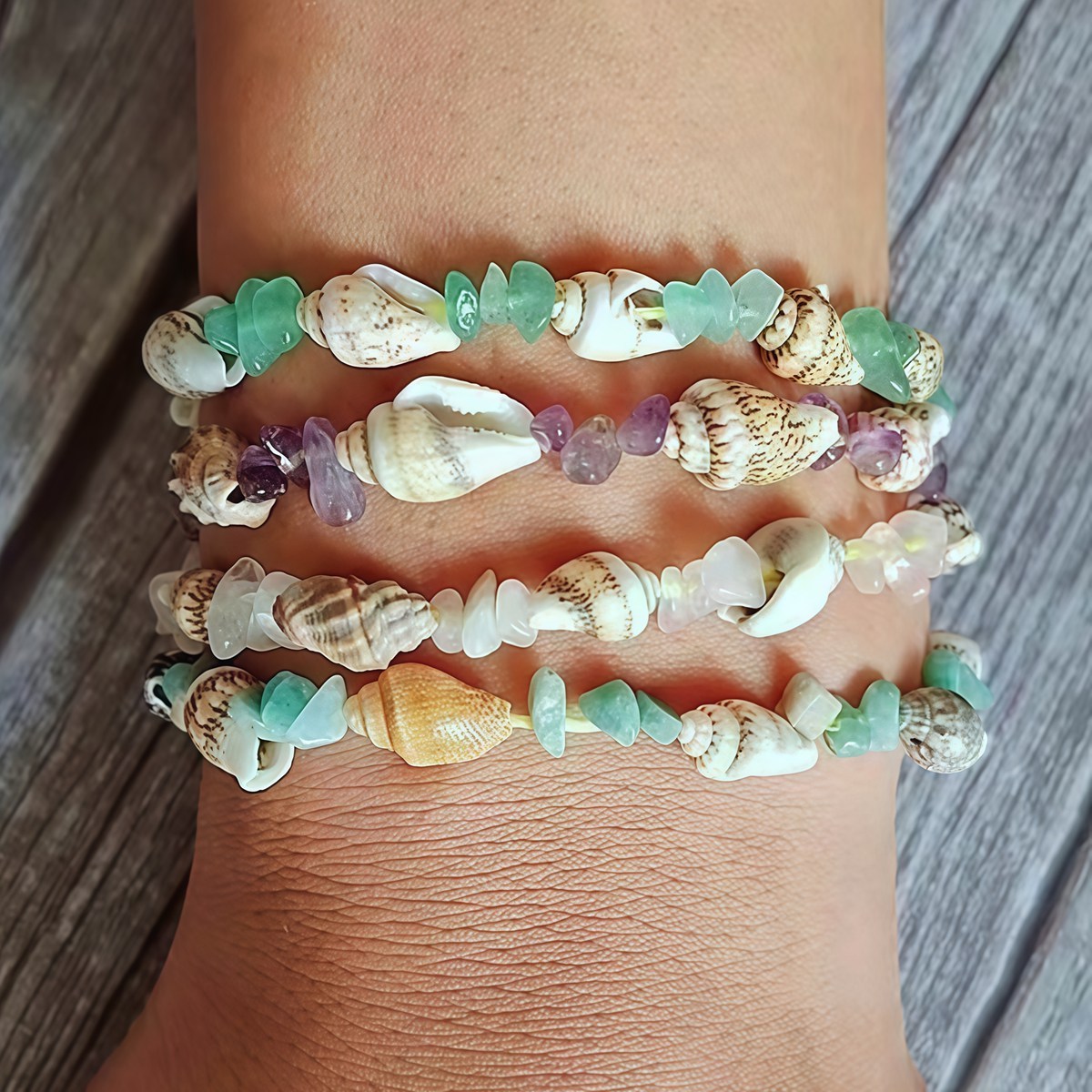 Chip Stone Sea Conch Stretch Gemstone Bracelets
