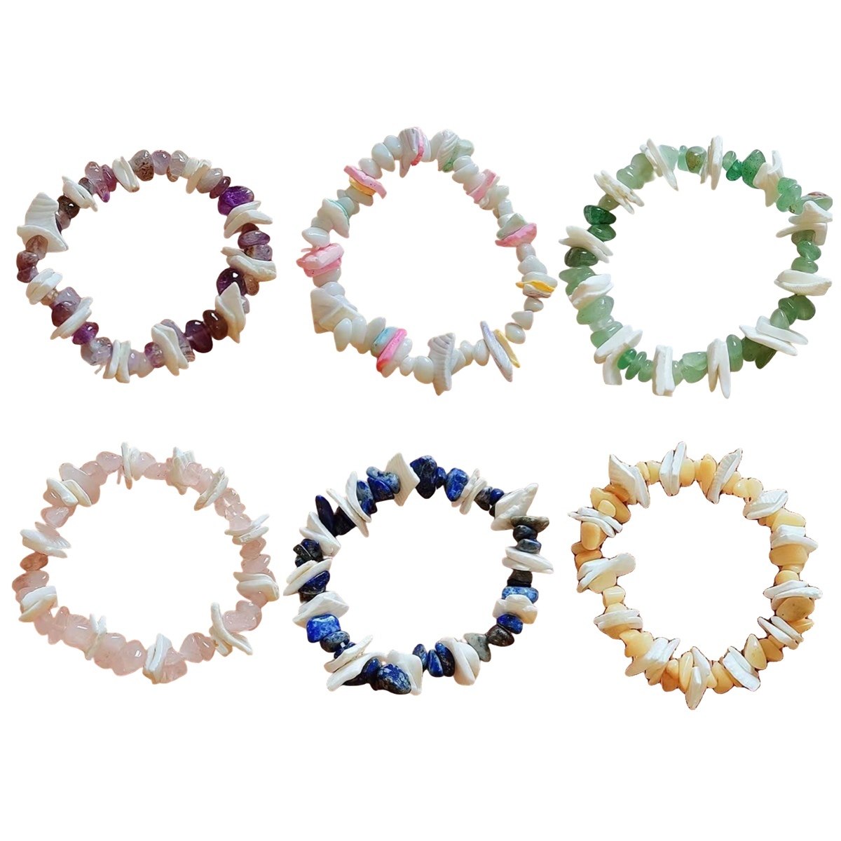 Chip Stone Shell Stretch Gemstone Bracelets