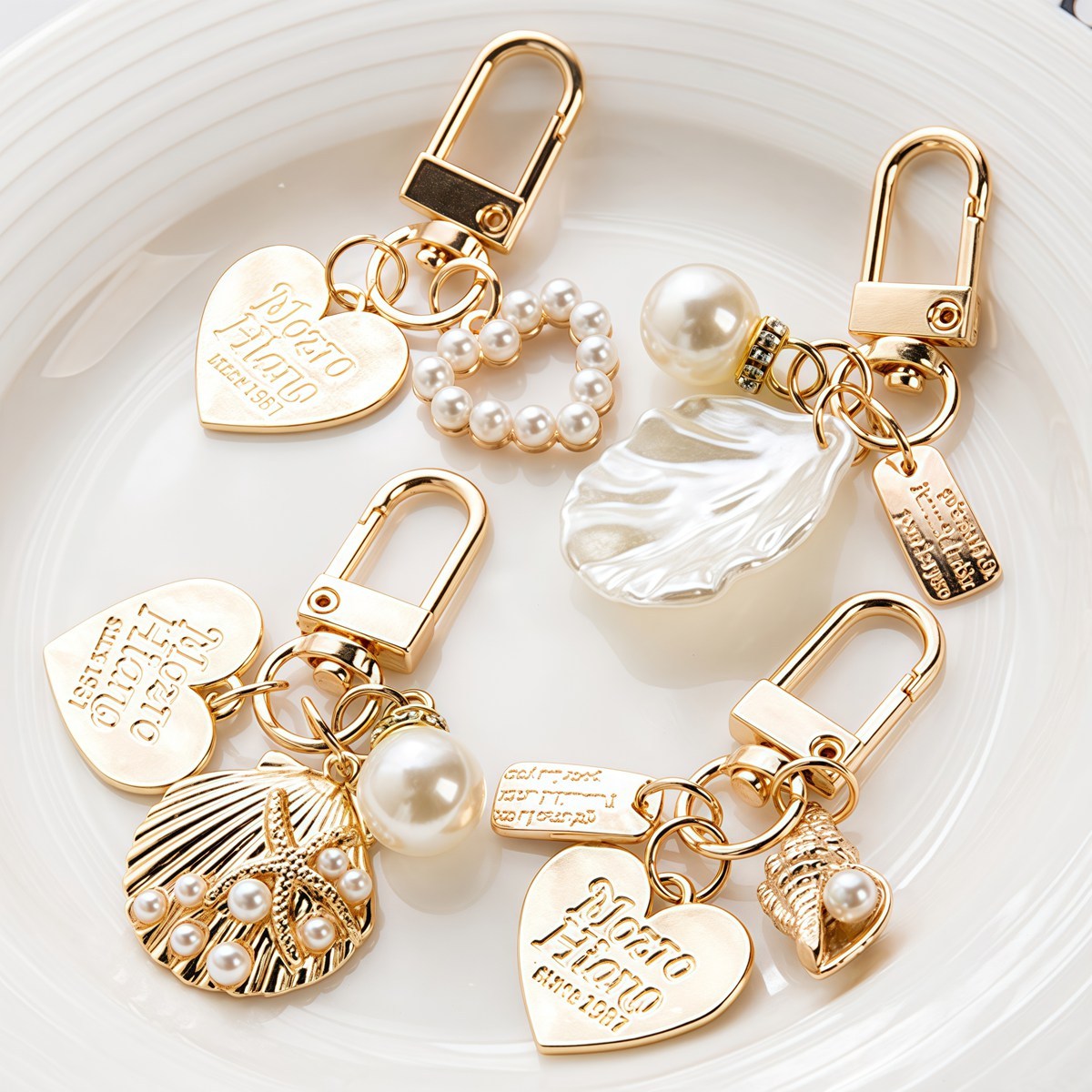 Fashion Pearl Heart Metal Gold Keychain Accessories