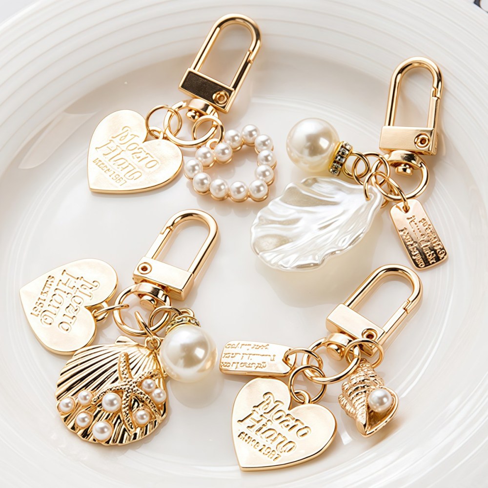Fashion Pearl Heart Metal Gold Keychain Accessories