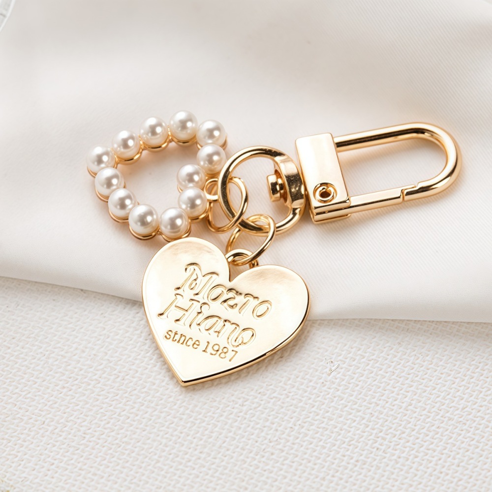 Fashion Pearl Heart Metal Gold Keychain Accessories