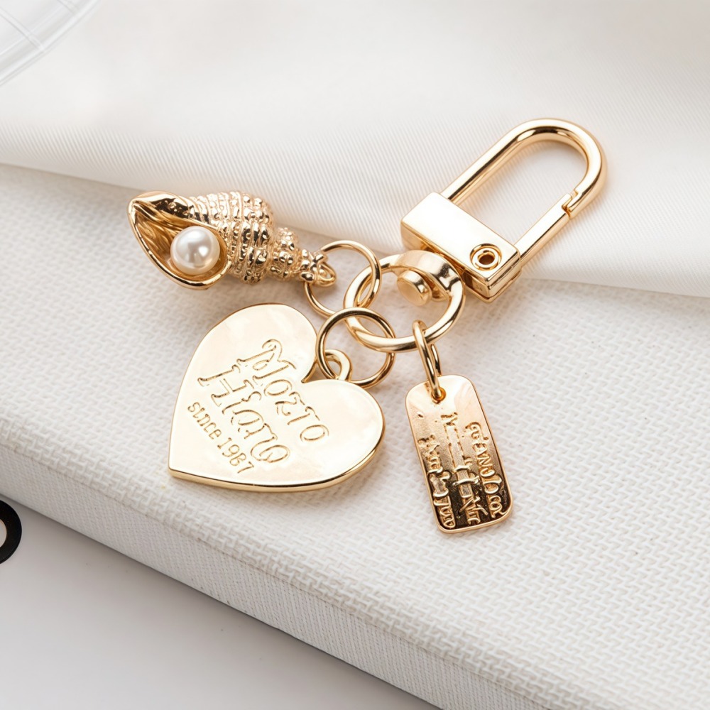 Fashion Pearl Heart Metal Gold Keychain Accessories
