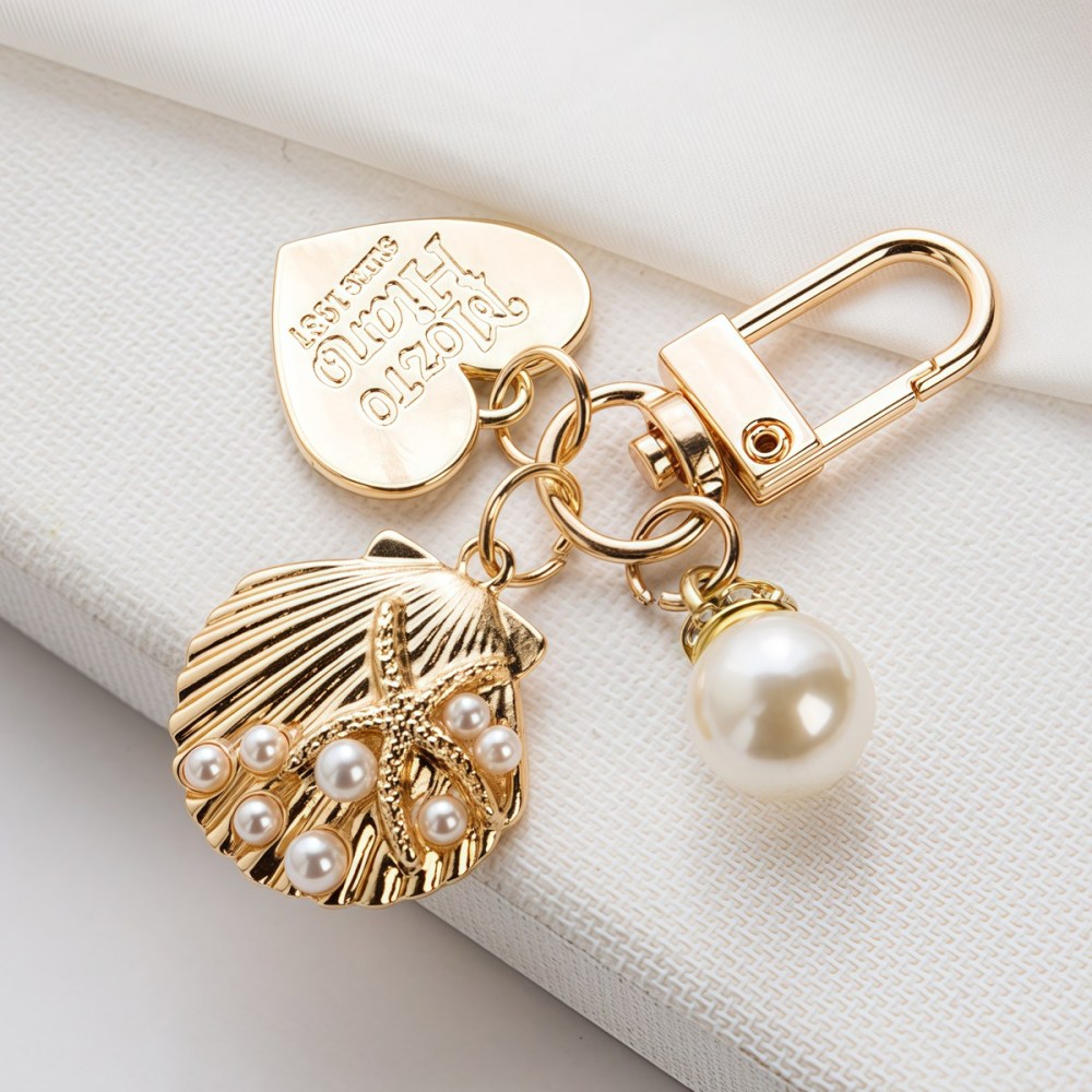 Fashion Pearl Heart Metal Gold Keychain Accessories
