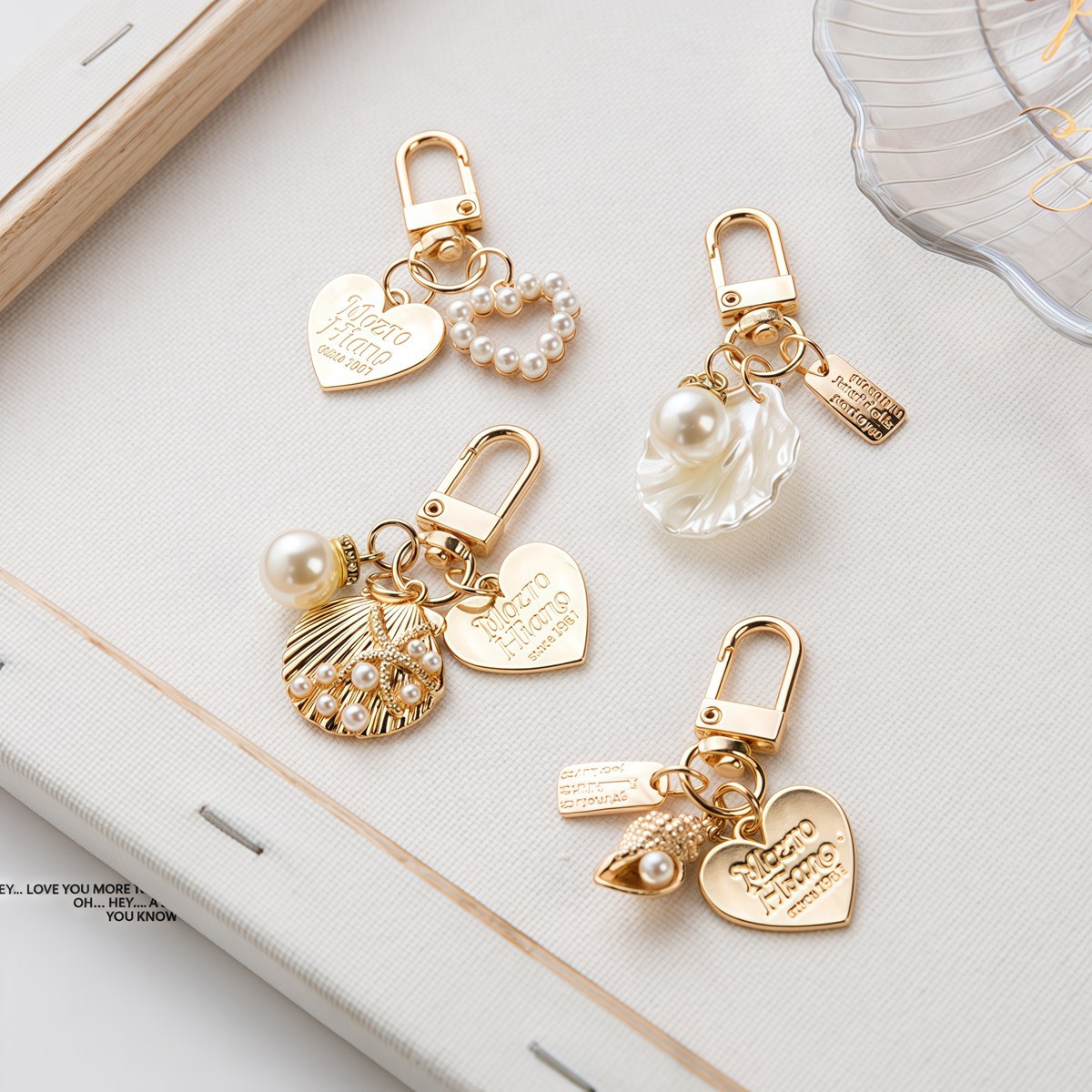 Fashion Pearl Heart Metal Gold Keychain Accessories