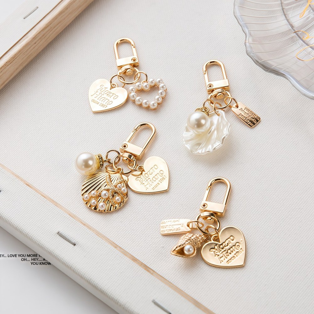 Fashion Pearl Heart Metal Gold Keychain Accessories