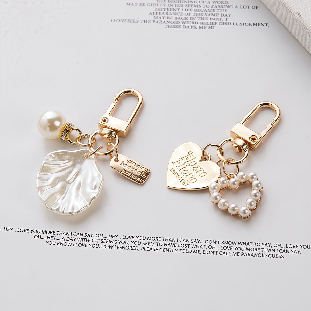 Fashion Pearl Heart Metal Gold Keychain Accessories
