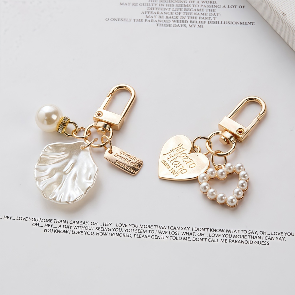 Fashion Pearl Heart Metal Gold Keychain Accessories