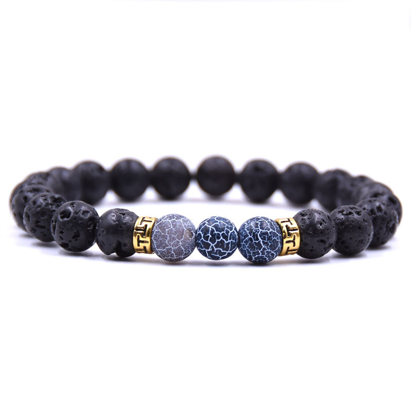Volcanic Lava Stone Beads Stretch Bracelet  Gold Alloy Spacer and Natural Gemstone #SB1473