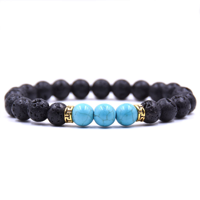 Volcanic Lava Stone Beads Stretch Bracelet  Gold Alloy Spacer and Natural Gemstone #SB1473