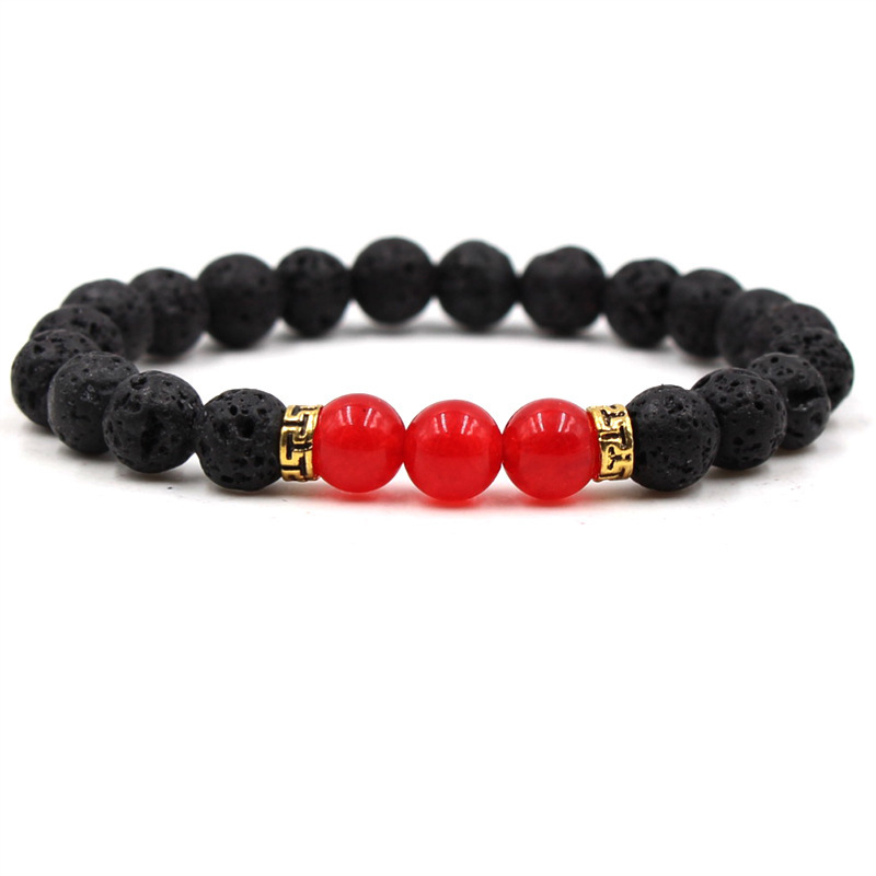 Volcanic Lava Stone Beads Stretch Bracelet  Gold Alloy Spacer and Natural Gemstone #SB1473