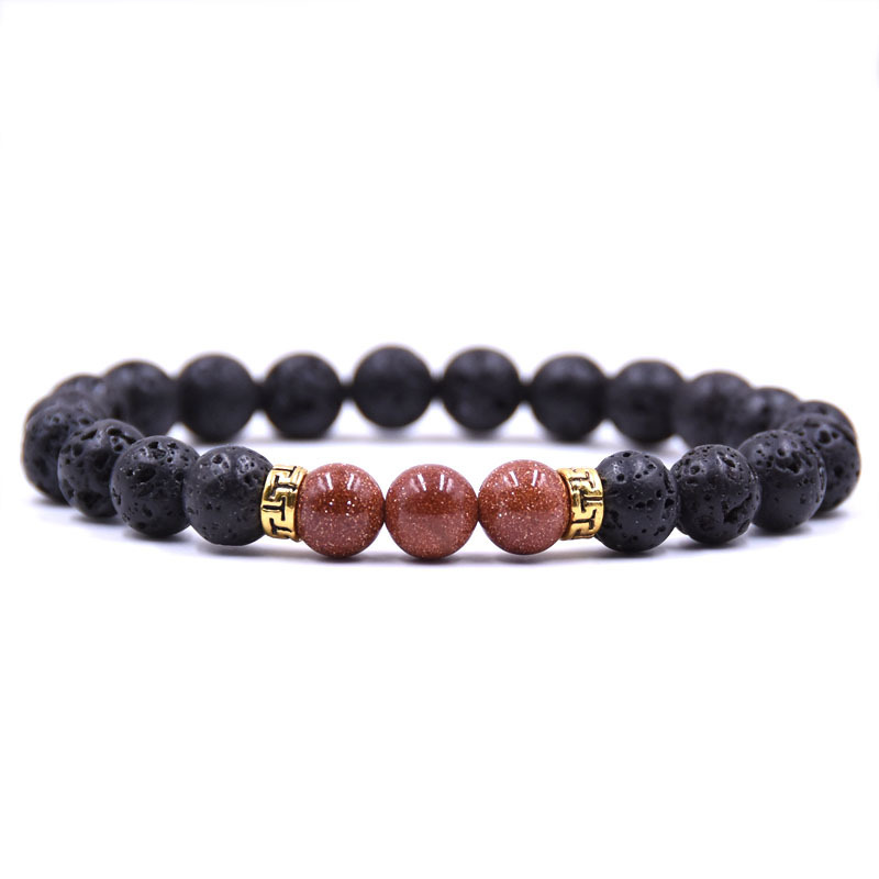 Volcanic Lava Stone Beads Stretch Bracelet  Gold Alloy Spacer and Natural Gemstone #SB1473
