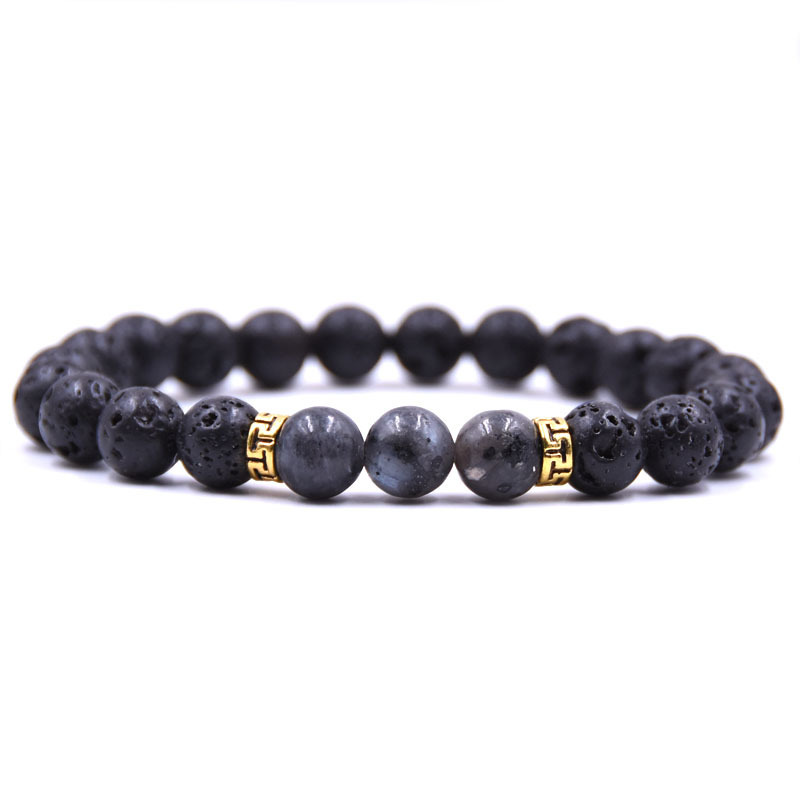 Volcanic Lava Stone Beads Stretch Bracelet  Gold Alloy Spacer and Natural Gemstone #SB1473