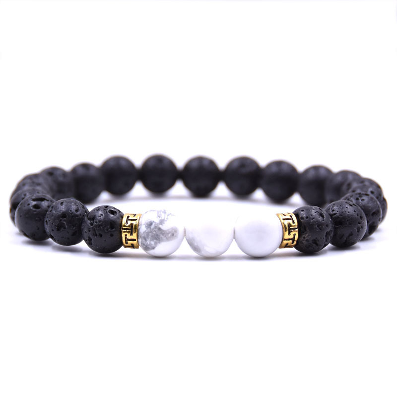 Volcanic Lava Stone Beads Stretch Bracelet  Gold Alloy Spacer and Natural Gemstone #SB1473