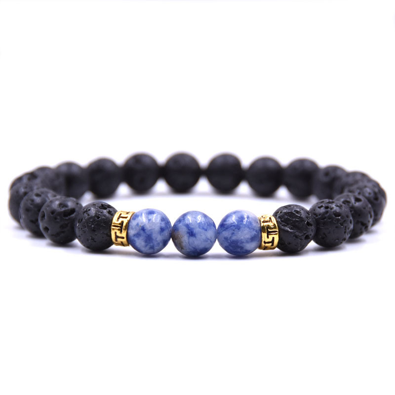 Volcanic Lava Stone Beads Stretch Bracelet  Gold Alloy Spacer and Natural Gemstone #SB1473