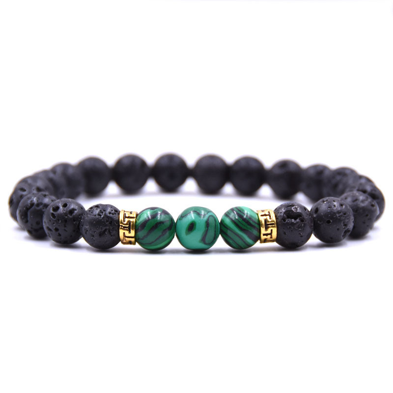 Volcanic Lava Stone Beads Stretch Bracelet  Gold Alloy Spacer and Natural Gemstone #SB1473