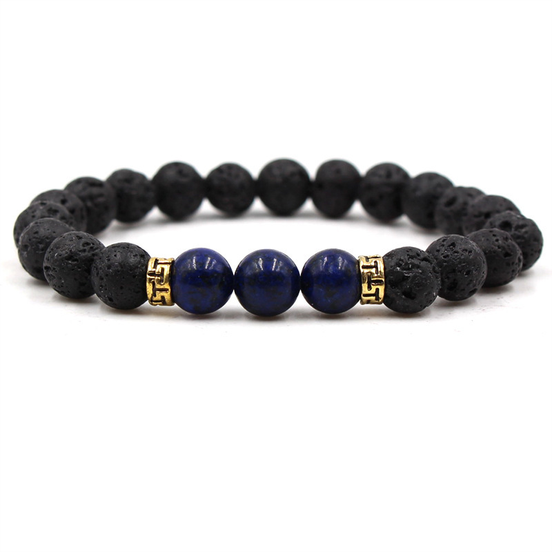 Volcanic Lava Stone Beads Stretch Bracelet  Gold Alloy Spacer and Natural Gemstone #SB1473