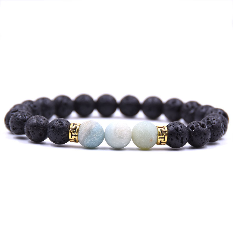 Volcanic Lava Stone Beads Stretch Bracelet  Gold Alloy Spacer and Natural Gemstone #SB1473