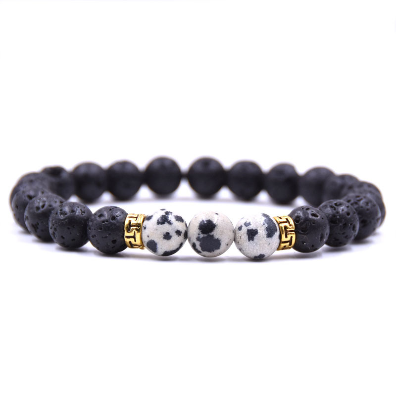 Volcanic Lava Stone Beads Stretch Bracelet  Gold Alloy Spacer and Natural Gemstone #SB1473
