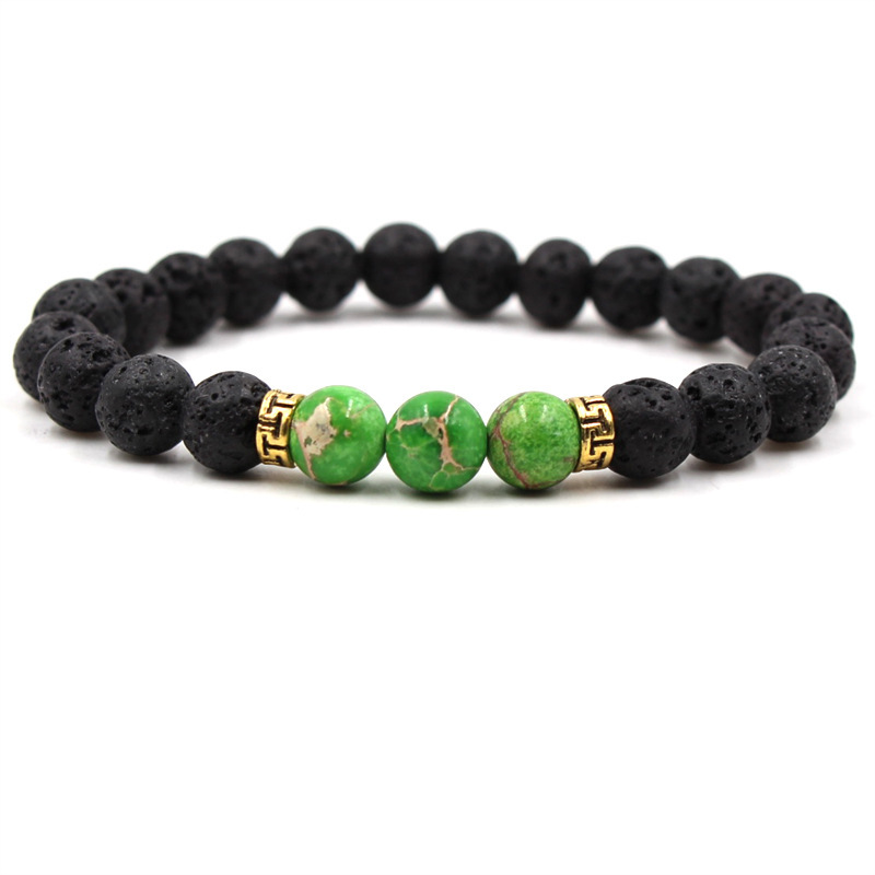 Volcanic Lava Stone Beads Stretch Bracelet  Gold Alloy Spacer and Natural Gemstone #SB1473
