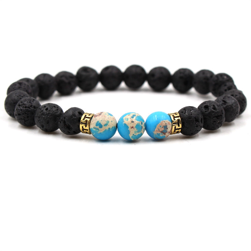 Volcanic Lava Stone Beads Stretch Bracelet  Gold Alloy Spacer and Natural Gemstone #SB1473