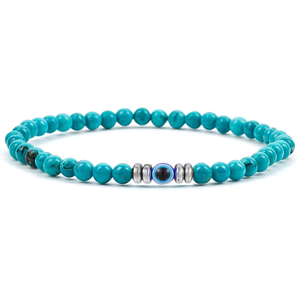 4mm Mini Gemstone Energy Bracelets Crushed Stone Beaded Evil Eye Charm Healing Energy Bracelet for Women