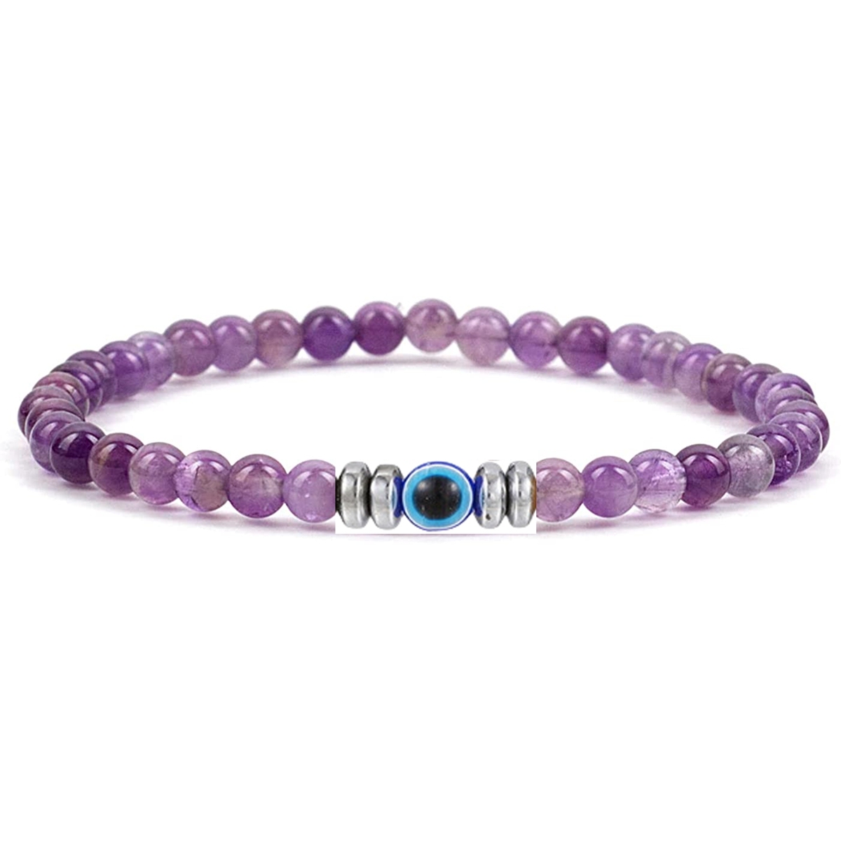 4mm Mini Gemstone Energy Bracelets Crushed Stone Beaded Evil Eye Charm Healing Energy Bracelet for Women