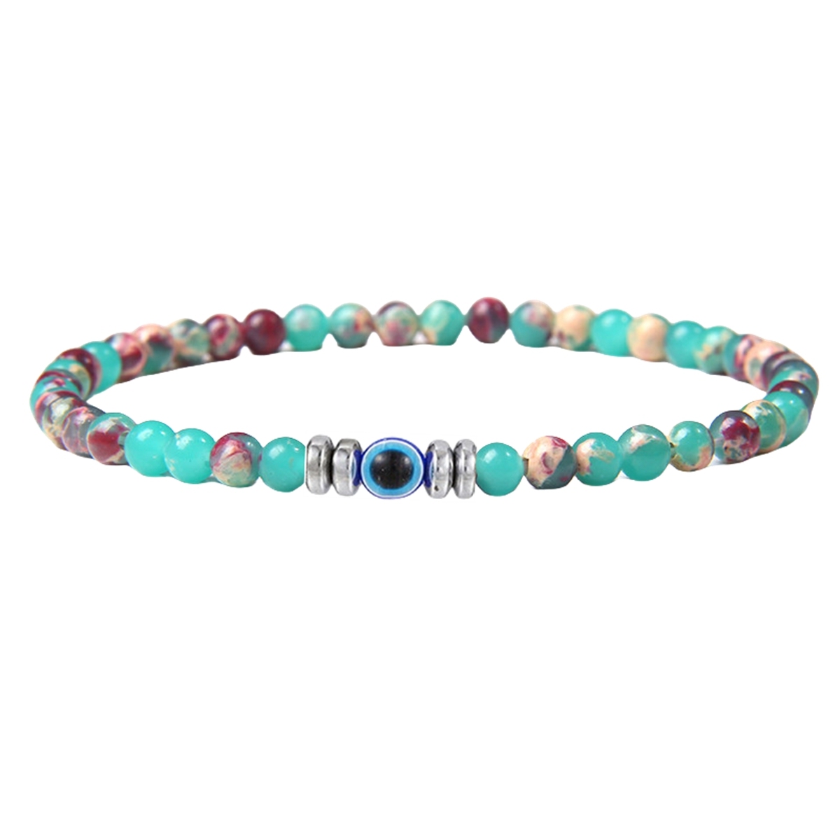 4mm Mini Gemstone Energy Bracelets Crushed Stone Beaded Evil Eye Charm Healing Energy Bracelet for Women