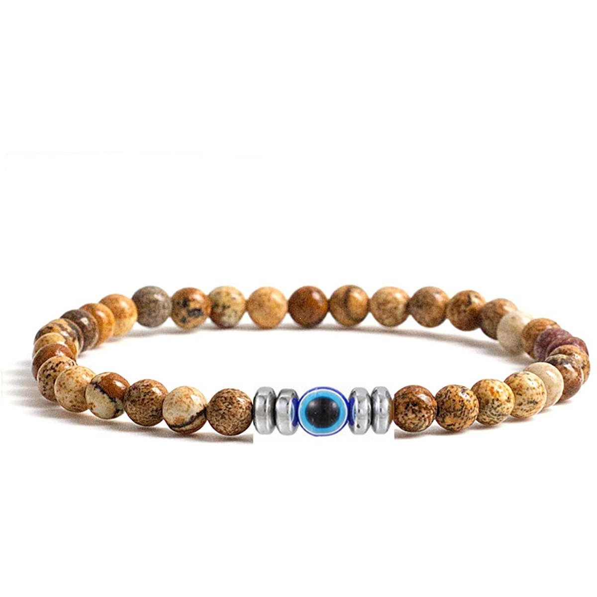 4mm Mini Gemstone Energy Bracelets Crushed Stone Beaded Evil Eye Charm Healing Energy Bracelet for Women