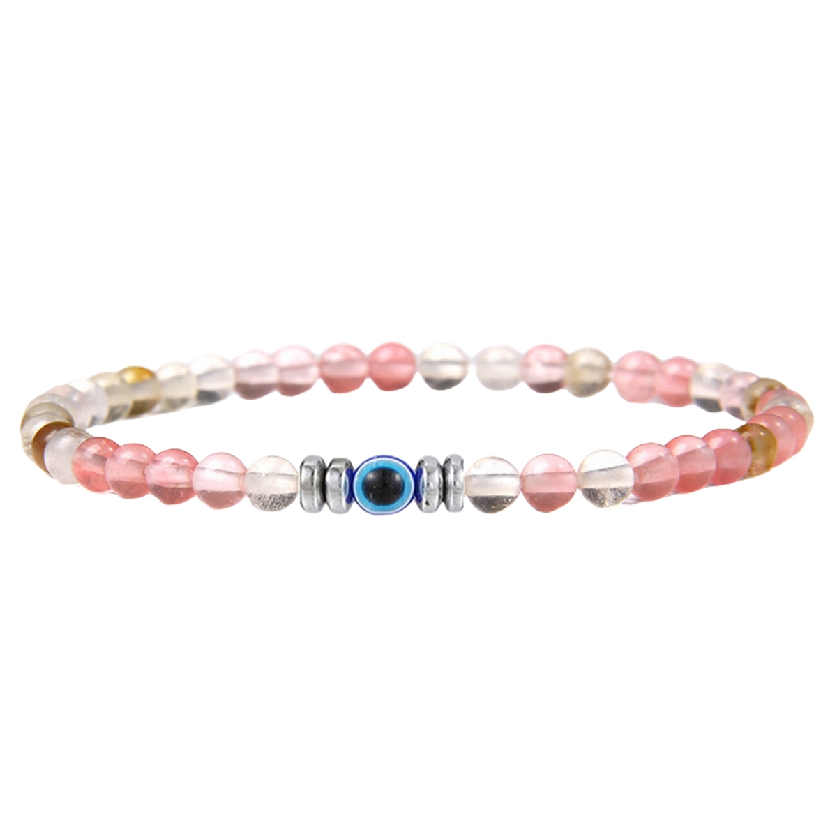 4mm Mini Gemstone Energy Bracelets Crushed Stone Beaded Evil Eye Charm Healing Energy Bracelet for Women
