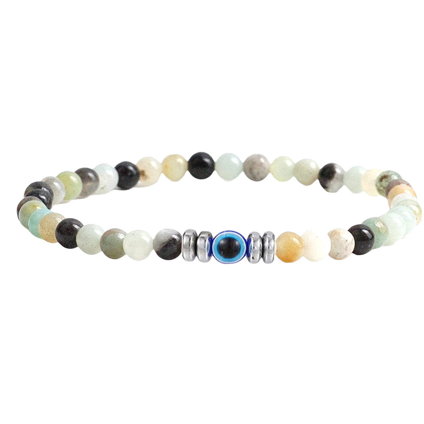 4mm Mini Gemstone Energy Bracelets Crushed Stone Beaded Evil Eye Charm Healing Energy Bracelet for Women