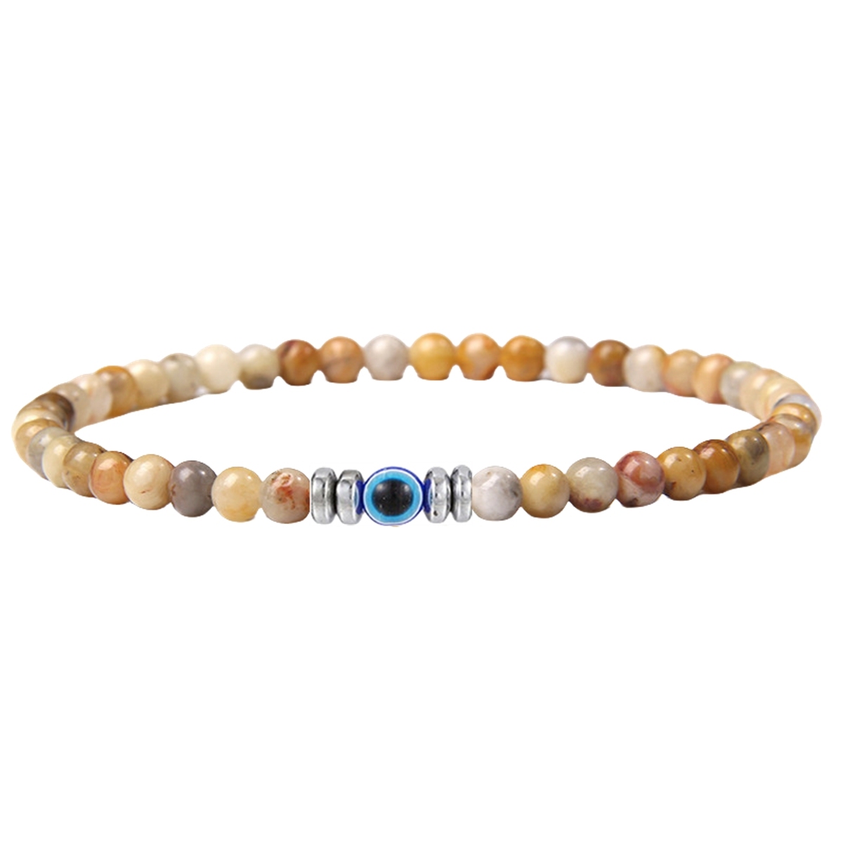 4mm Mini Gemstone Energy Bracelets Crushed Stone Beaded Evil Eye Charm Healing Energy Bracelet for Women