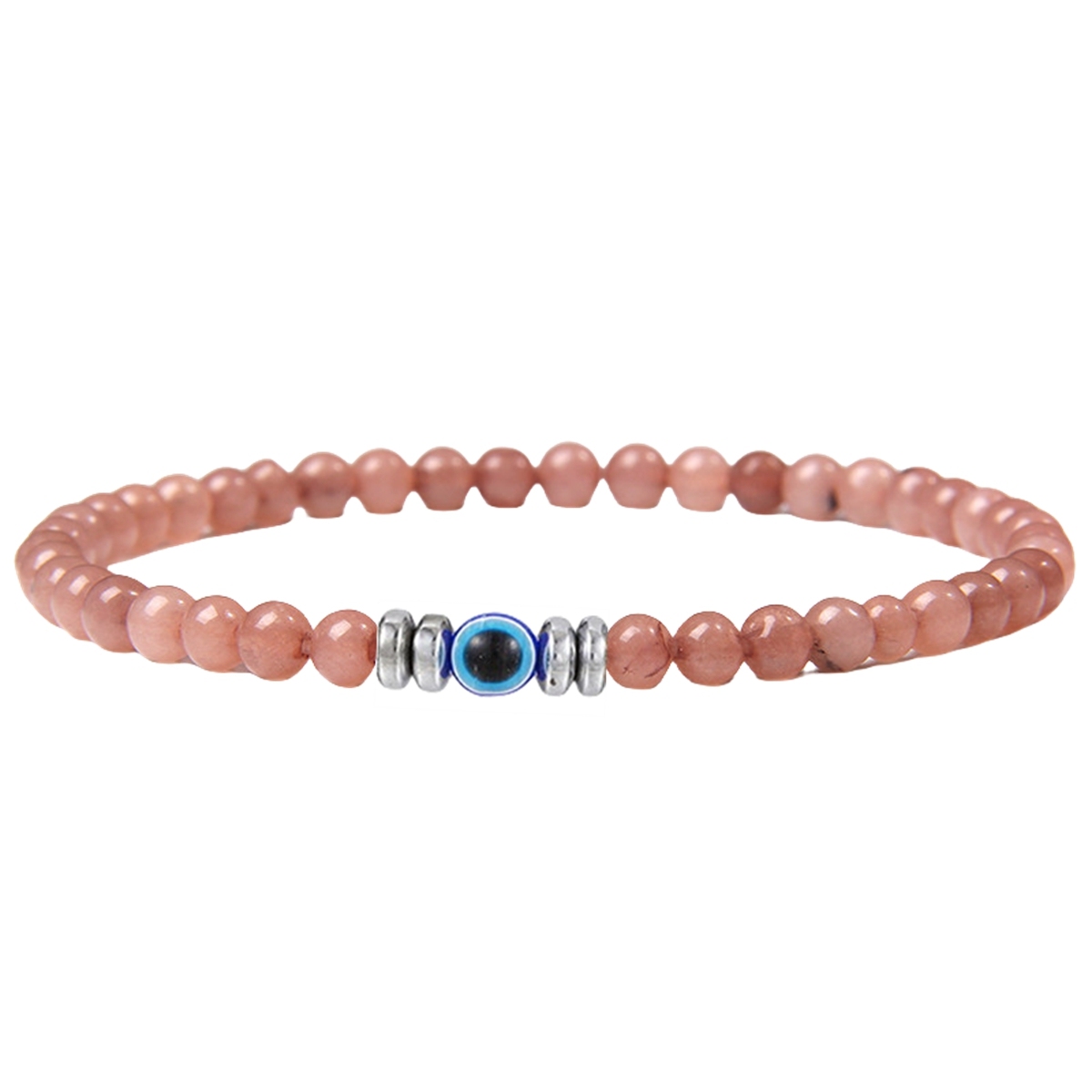 4mm Mini Gemstone Energy Bracelets Crushed Stone Beaded Evil Eye Charm Healing Energy Bracelet for Women
