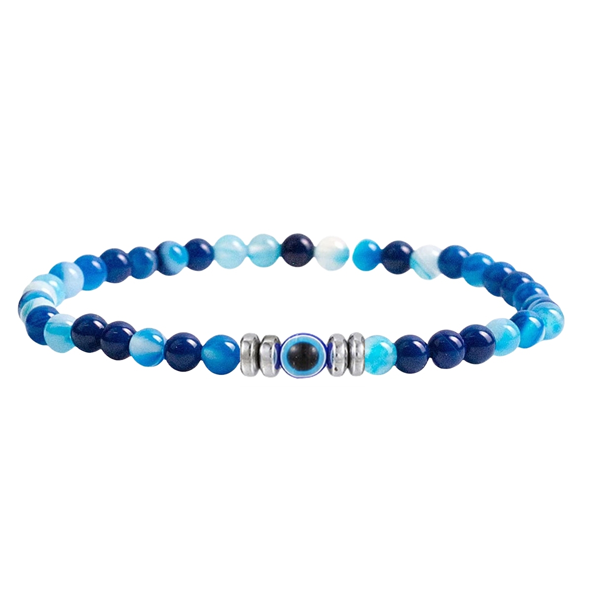 4mm Mini Gemstone Energy Bracelets Crushed Stone Beaded Evil Eye Charm Healing Energy Bracelet for Women
