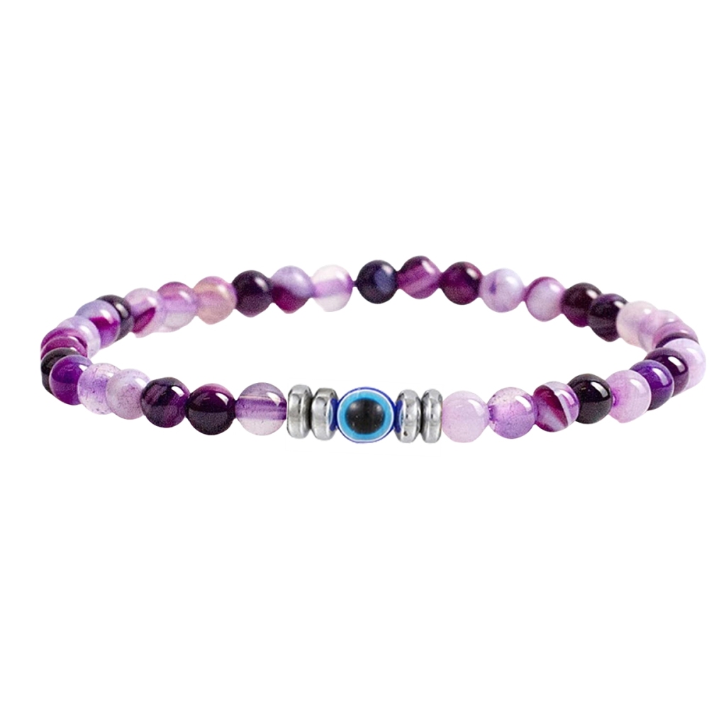 4mm Mini Gemstone Energy Bracelets Crushed Stone Beaded Evil Eye Charm Healing Energy Bracelet for Women