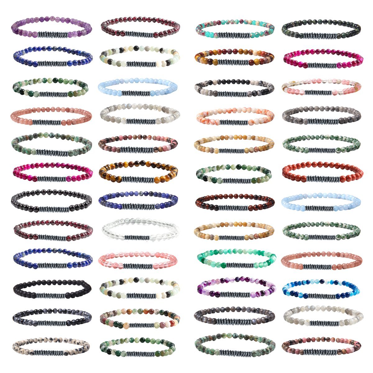 4mm Mini Gemstone Energy Bracelets Crushed Stone Beaded Hematite Spacer Beads Charm Healing Energy Bracelet for Women