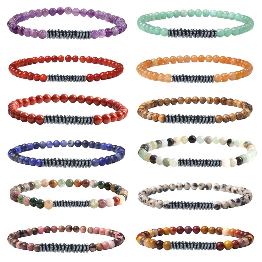4mm Mini Gemstone Energy Bracelets Crushed Stone Beaded Hematite Spacer Beads Charm Healing Energy Bracelet for Women