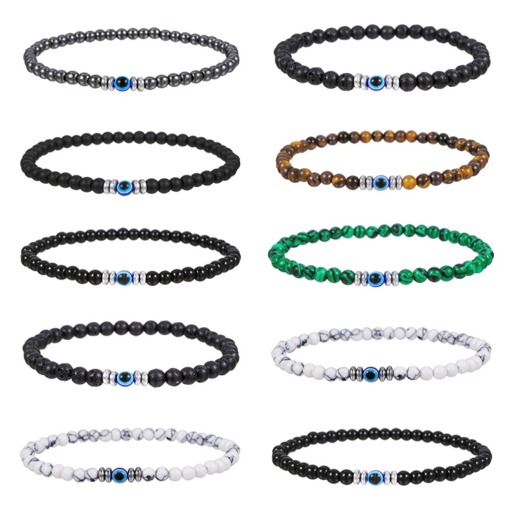 4mm Mini Gemstone Energy Bracelets Crushed Stone Beaded Evil Eye Charm Healing Energy Bracelet for Women