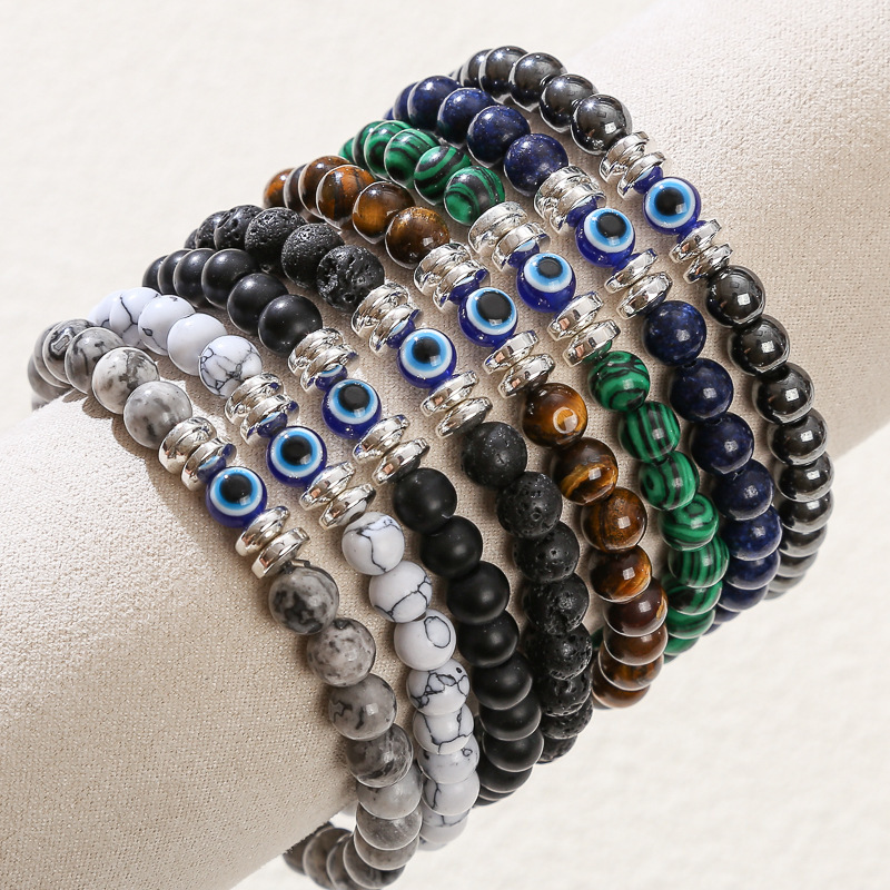 4mm Mini Gemstone Energy Bracelets Crushed Stone Beaded Evil Eye Charm Healing Energy Bracelet for Women