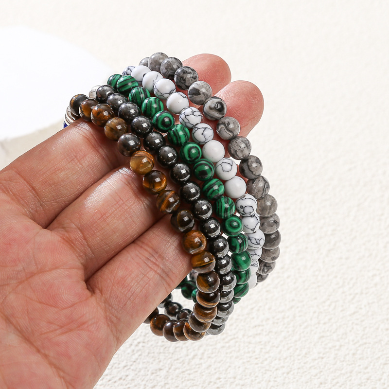 4mm Mini Gemstone Energy Bracelets Crushed Stone Beaded Evil Eye Charm Healing Energy Bracelet for Women