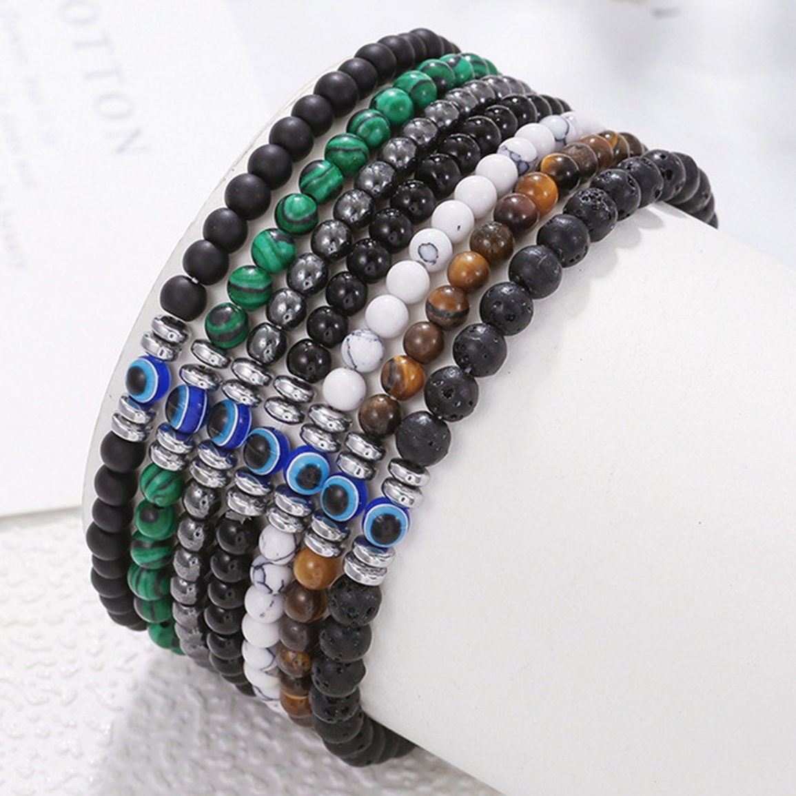 4mm Mini Gemstone Energy Bracelets Crushed Stone Beaded Evil Eye Charm Healing Energy Bracelet for Women